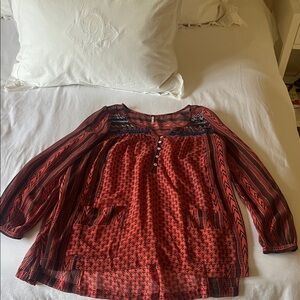Free People Red and Black Tunic Top